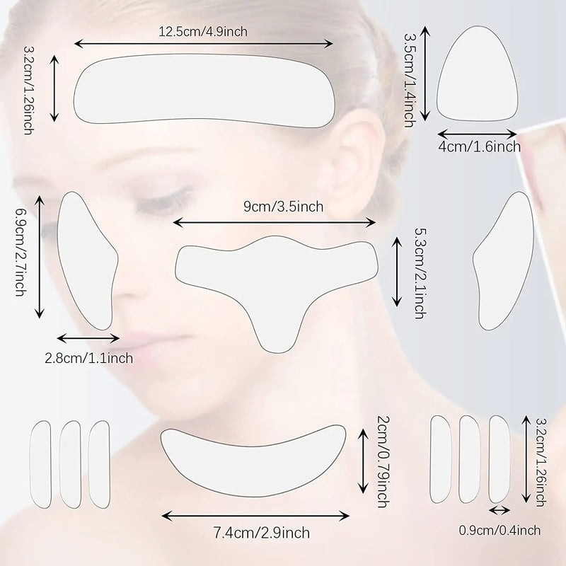 Adesivos de silicone reutilizáveis para o rosto, testa, pescoço e olhos